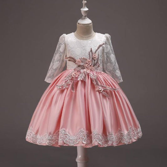 Elegant Lace A-line Flower Girl Dress with Long Sleeves
