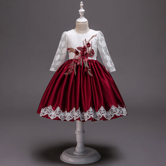 Elegant Lace A-line Flower Girl Dress with Long Sleeves