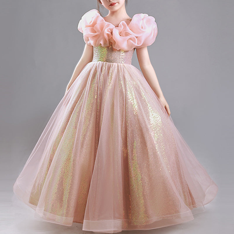 Elegant Pink A-line Sequin Flower Girl Dress – Special Occasion & Birthday Gown