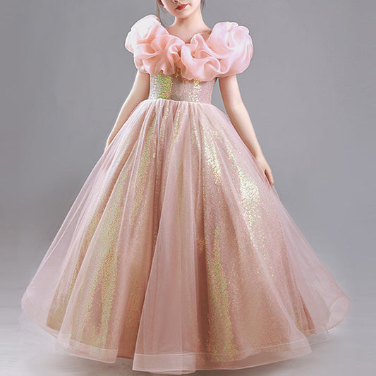 Elegant Pink A-line Sequin Flower Girl Dress – Special Occasion & Birthday Gown