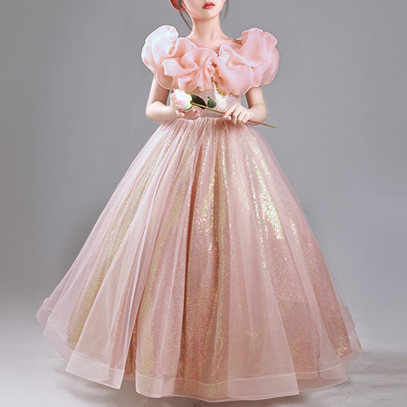 Elegant Pink A-line Sequin Flower Girl Dress – Special Occasion & Birthday Gown