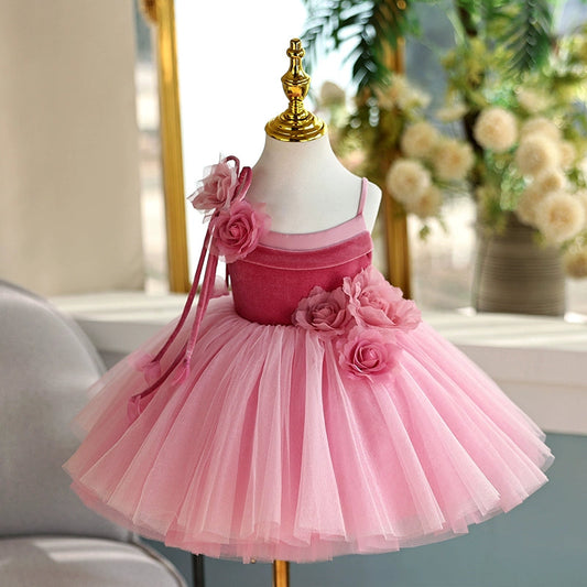 Elegant Pink Princess Tulle Flower Girl Dress – Knee-Length