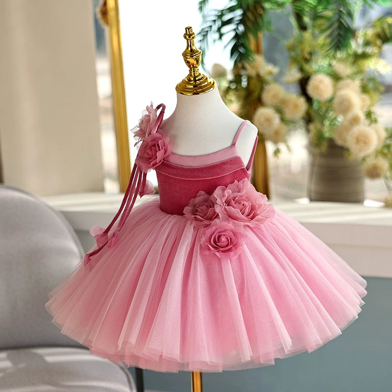 Elegant Pink Princess Tulle Flower Girl Dress – Knee-Length