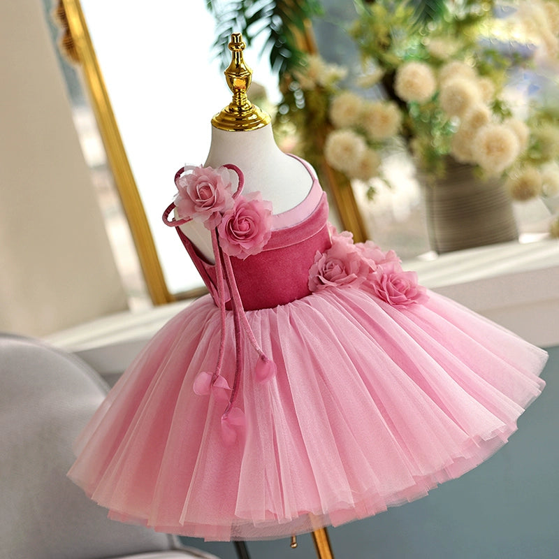 Elegant Pink Princess Tulle Flower Girl Dress – Knee-Length