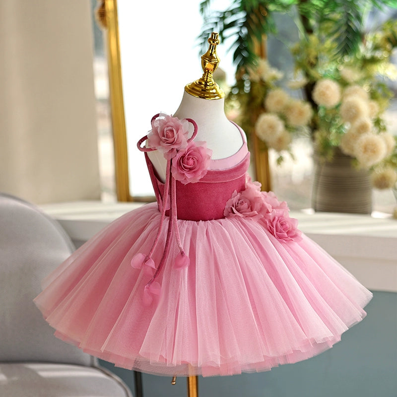 Elegant Pink Princess Tulle Flower Girl Dress – Knee-Length