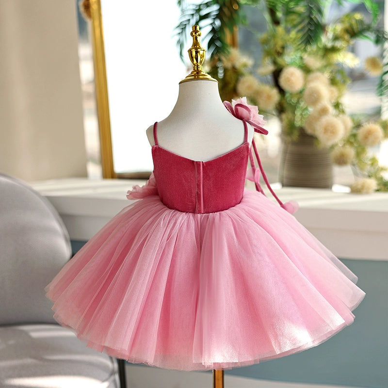 Elegant Pink Princess Tulle Flower Girl Dress – Knee-Length