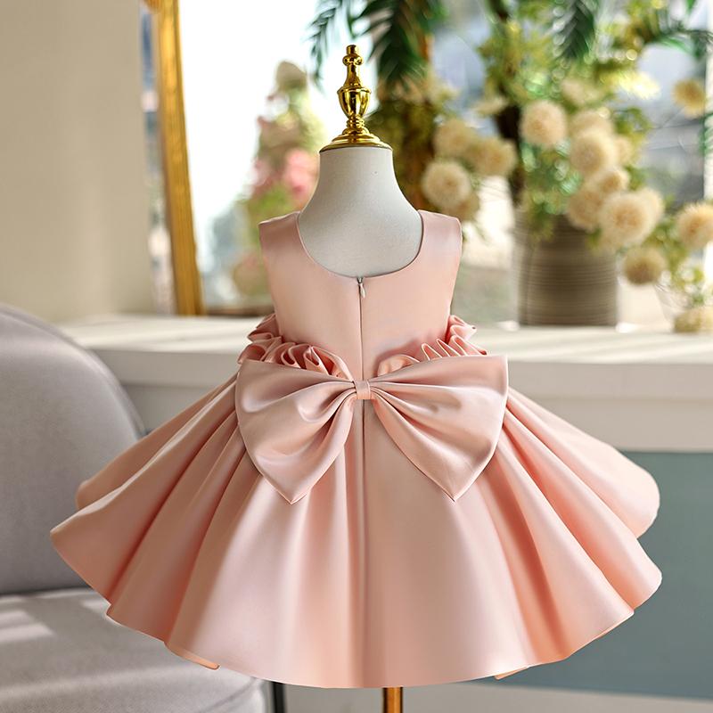 Elegant Satin Flower Girl Dress - Sleeveless Knee-Length Bow Dress