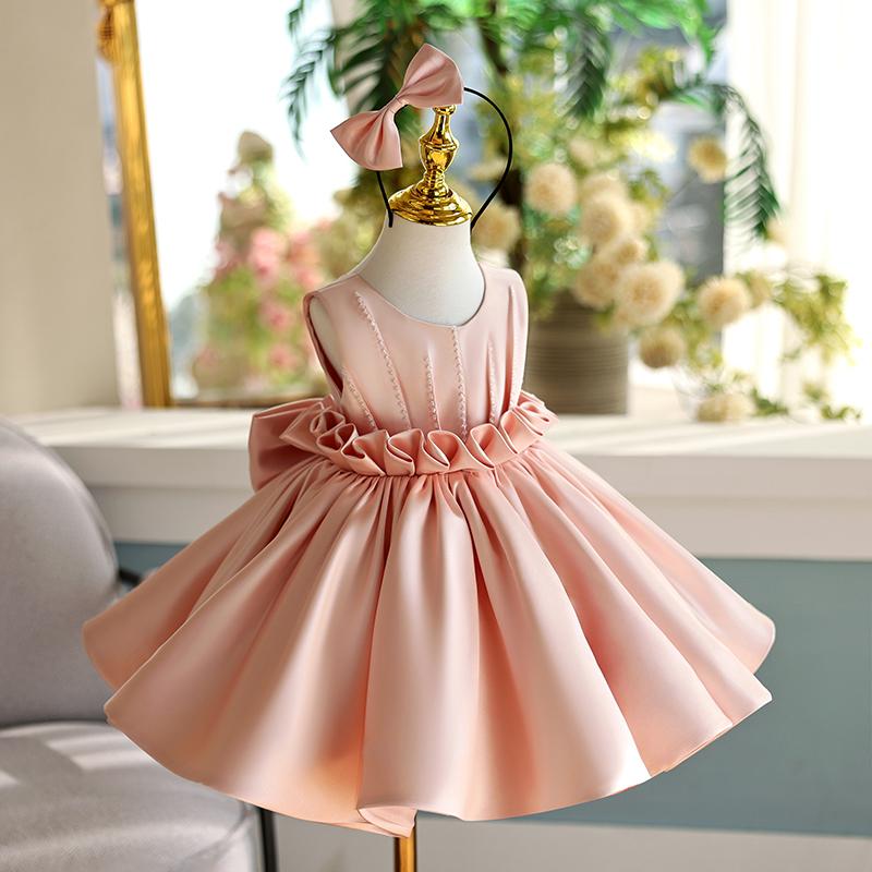 Elegant Satin Flower Girl Dress - Sleeveless Knee-Length Bow Dress
