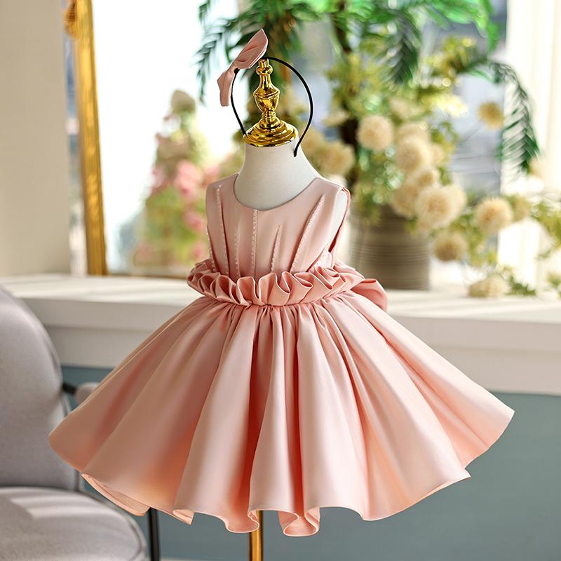 Elegant Satin Flower Girl Dress - Sleeveless Knee-Length Bow Dress