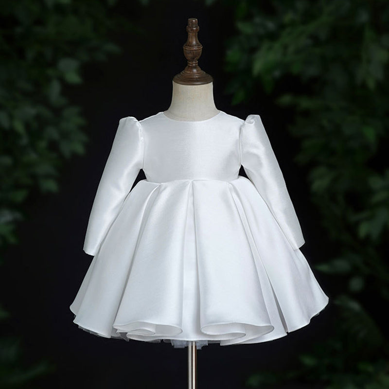 Elegant Satin Flower Girl Dress with Cascading Ruffles
