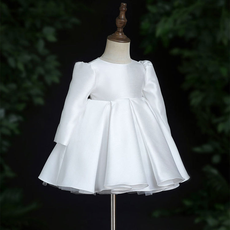 Elegant Satin Flower Girl Dress with Cascading Ruffles