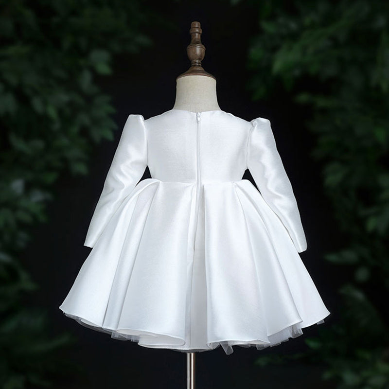 Elegant Satin Flower Girl Dress with Cascading Ruffles