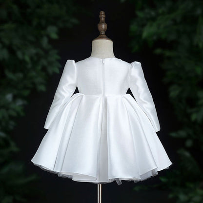 Elegant Satin Flower Girl Dress with Cascading Ruffles