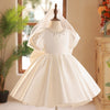 Elegant Satin Flower Girl Dress with Ruffles and Beading