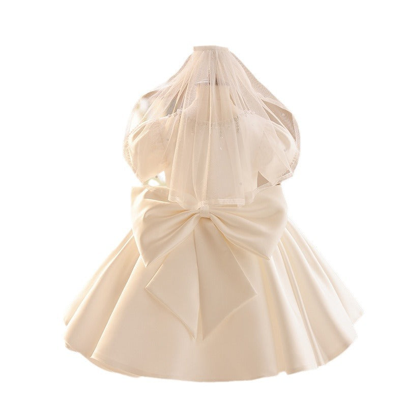 Elegant Satin Flower Girl Dress with Ruffles and Beading