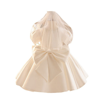 Elegant Satin Flower Girl Dress with Ruffles and Beading