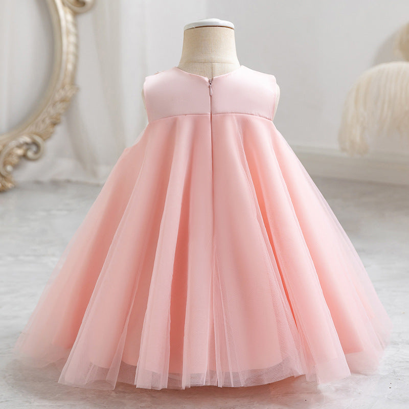 Elegant Satin Lace A-Line Flower Girl Dress with Floral Accents