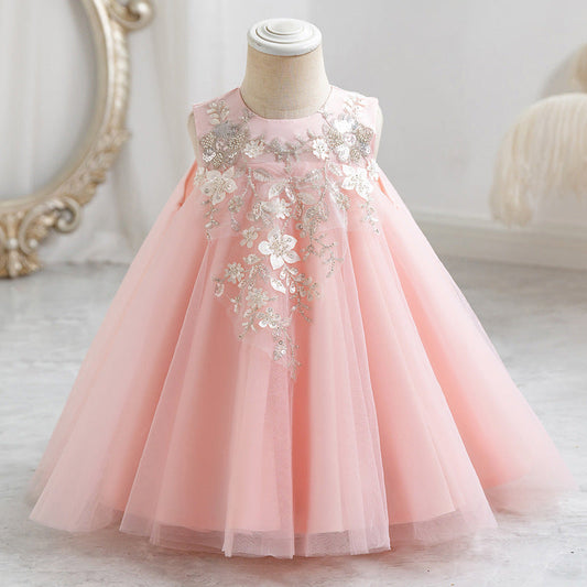 Elegant Satin Lace A-Line Flower Girl Dress with Floral Accents