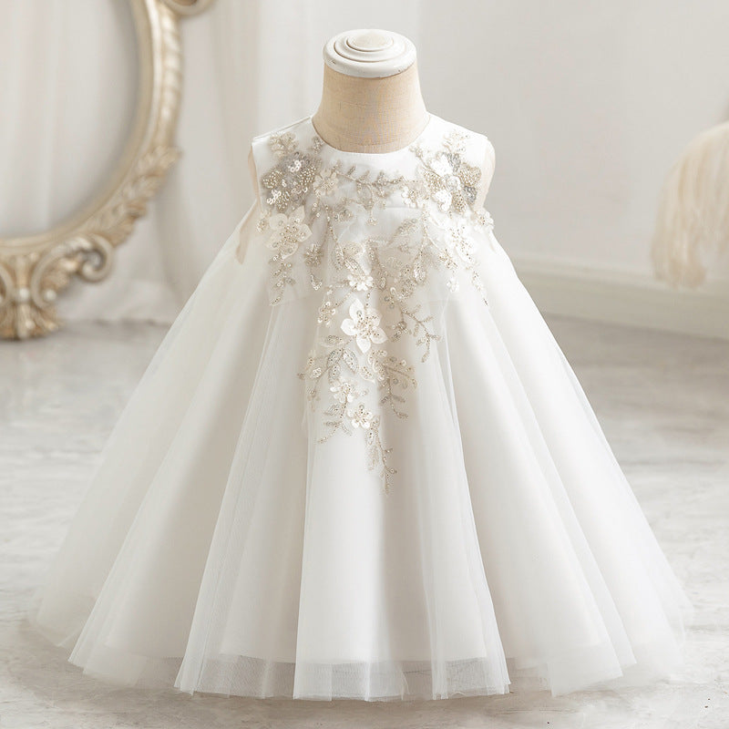 Elegant Satin Lace A-Line Flower Girl Dress with Floral Accents
