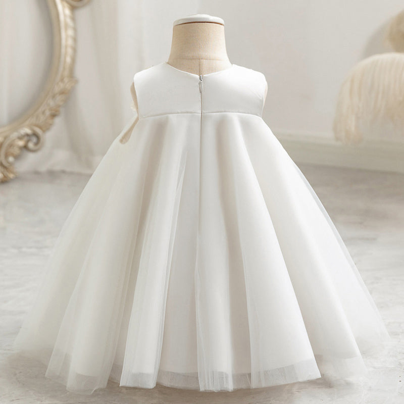 Elegant Satin Lace A-Line Flower Girl Dress with Floral Accents