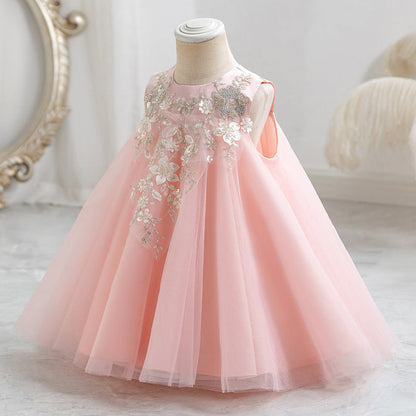 Elegant Satin Lace A-Line Flower Girl Dress with Floral Accents