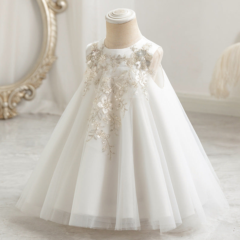 Elegant Satin Lace A-Line Flower Girl Dress with Floral Accents