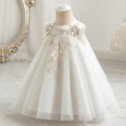 Elegant Satin Lace A-Line Flower Girl Dress with Floral Accents