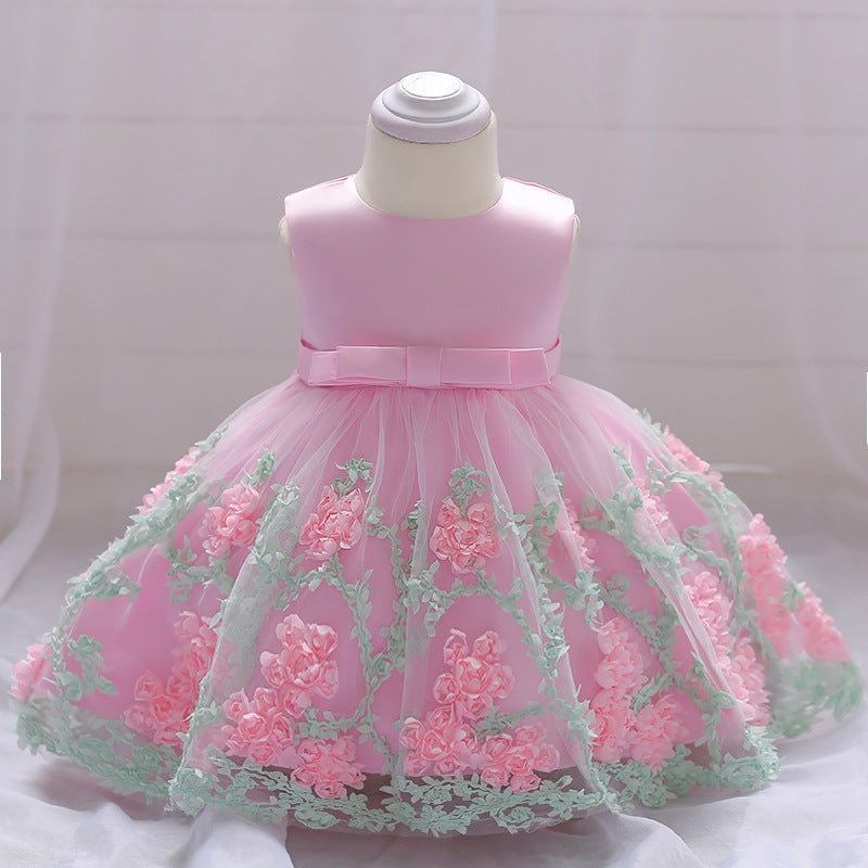 Elegant Satin Sleeveless Flower Girl Dress with Ruffles