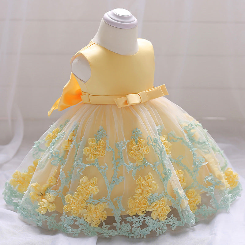 Elegant Satin Sleeveless Flower Girl Dress with Ruffles