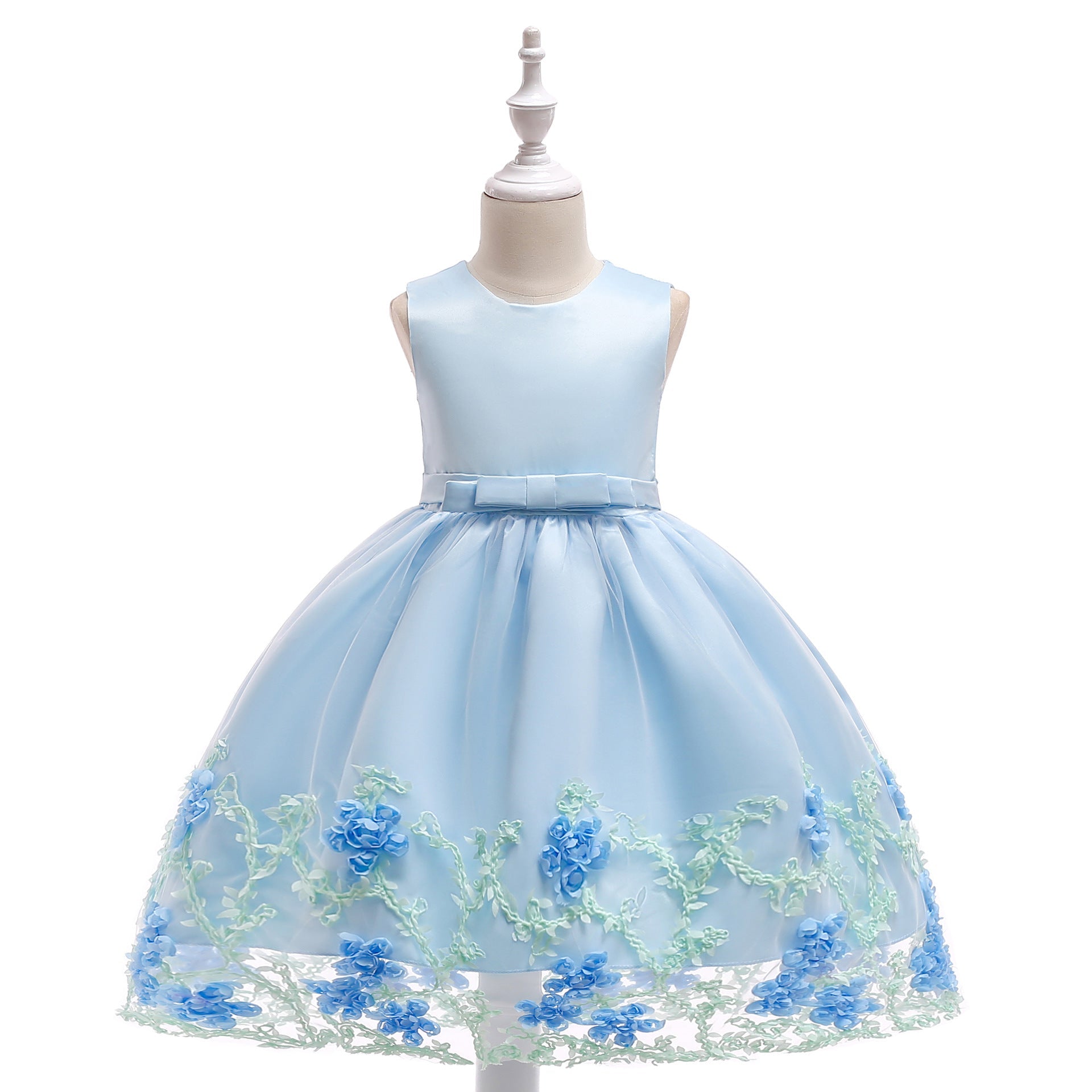 Elegant Satin Sleeveless Flower Girl Dress with Ruffles