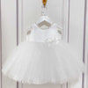 Elegant White A-Line Flower Girl Dress with Beading & Bows