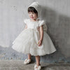 Elegant White Princess Dress for Girls with Bows and Tiered Skirt