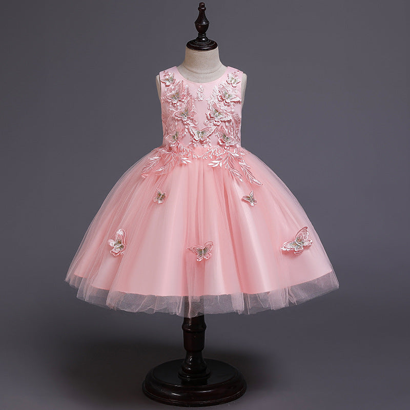 Floor-Length A-line Flower Girl Dress with Lace and Flowers