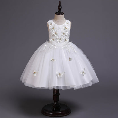Floor-Length A-line Flower Girl Dress with Lace and Flowers