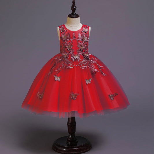 Floor-Length A-line Flower Girl Dress with Lace and Flowers