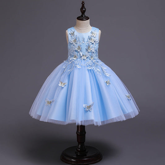 Floor-Length A-line Flower Girl Dress with Lace and Flowers