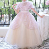 Floor Length Princess Dress with Fabric Flowers and Tiered Skirt for Girls