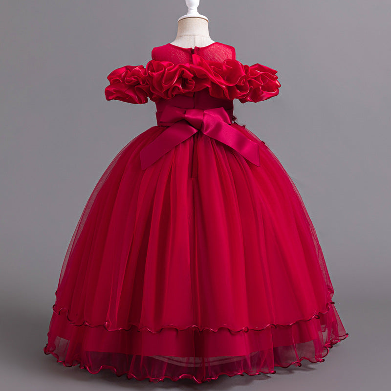 Floor-Length Princess Flower Girl Dress with Lace and Bow Back