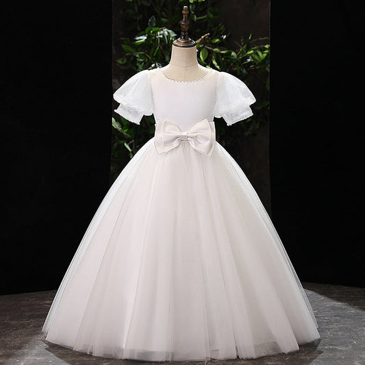Princess Floor Length Tulle Dress for Girls with Bows | Special Occasion & Flower Girl Gown