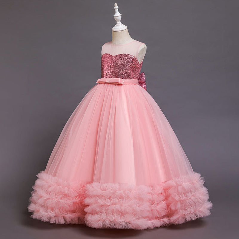Floor Length Tulle Sequin Flower Girl Dress: Sleeveless