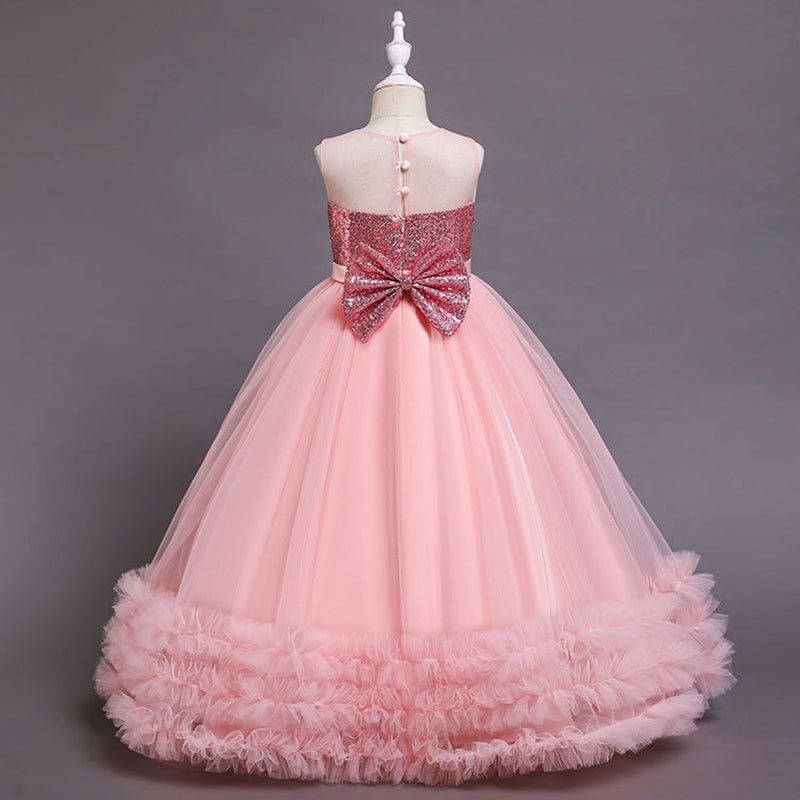 Floor Length Tulle Sequin Flower Girl Dress: Sleeveless