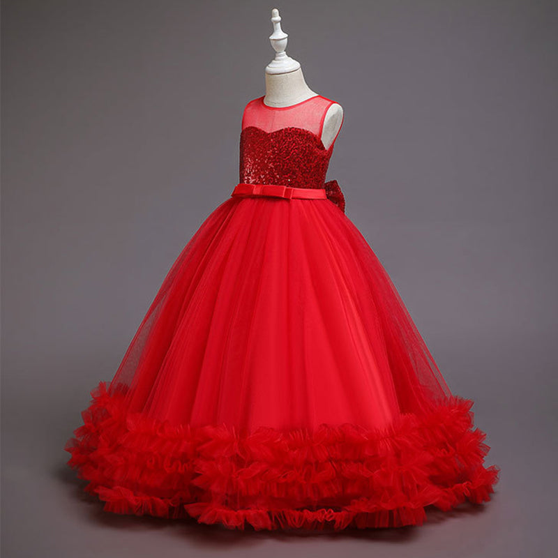 Floor Length Tulle Sequin Flower Girl Dress: Sleeveless