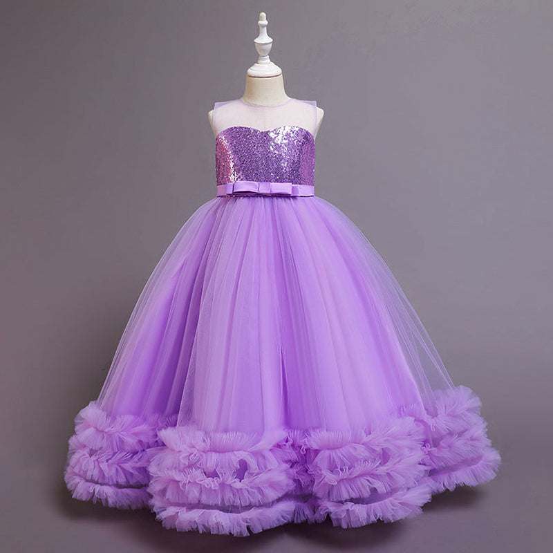 Floor Length Tulle Sequin Flower Girl Dress: Sleeveless