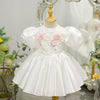 Floral Appliqué Satin Princess Dress for Girls