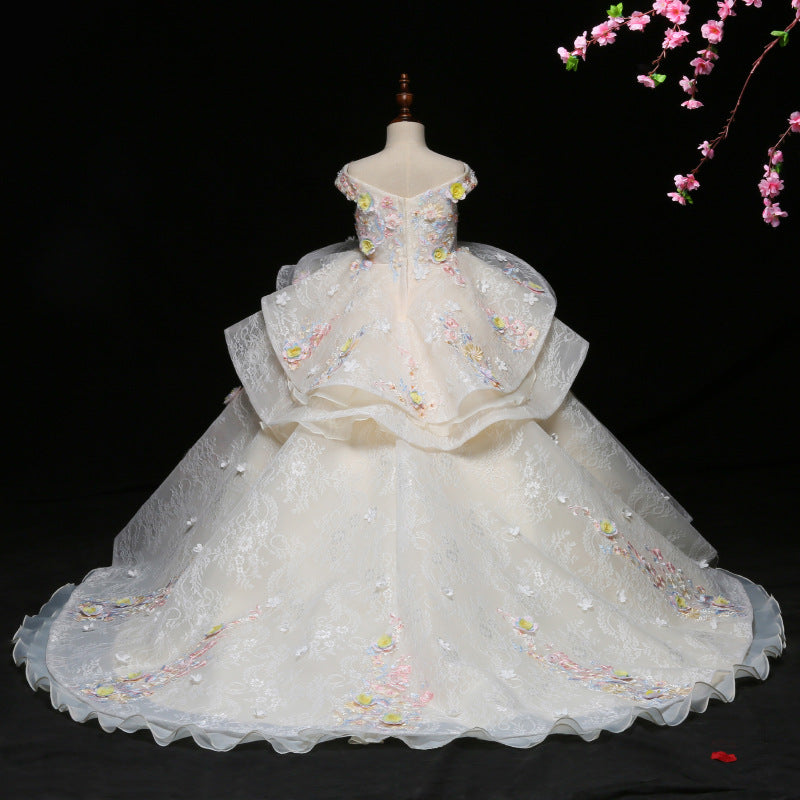 Floral Lace Organza A-Line Flower Girl Dress Cap Sleeve