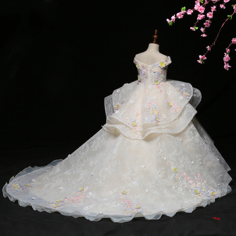 Floral Lace Organza A-Line Flower Girl Dress Cap Sleeve