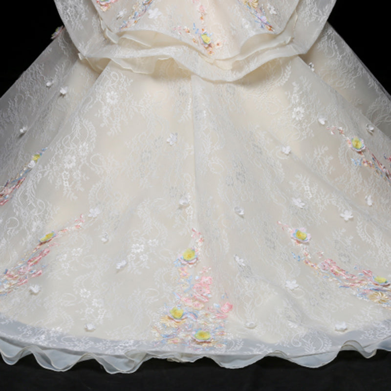 Floral Lace Organza A-Line Flower Girl Dress Cap Sleeve