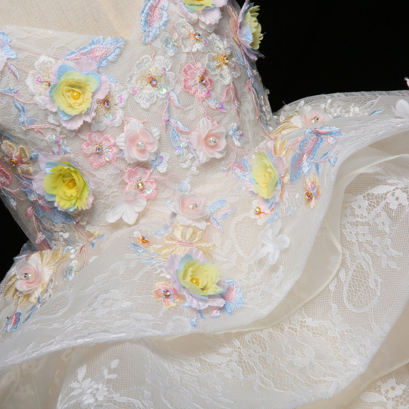 Floral Lace Organza A-Line Flower Girl Dress Cap Sleeve