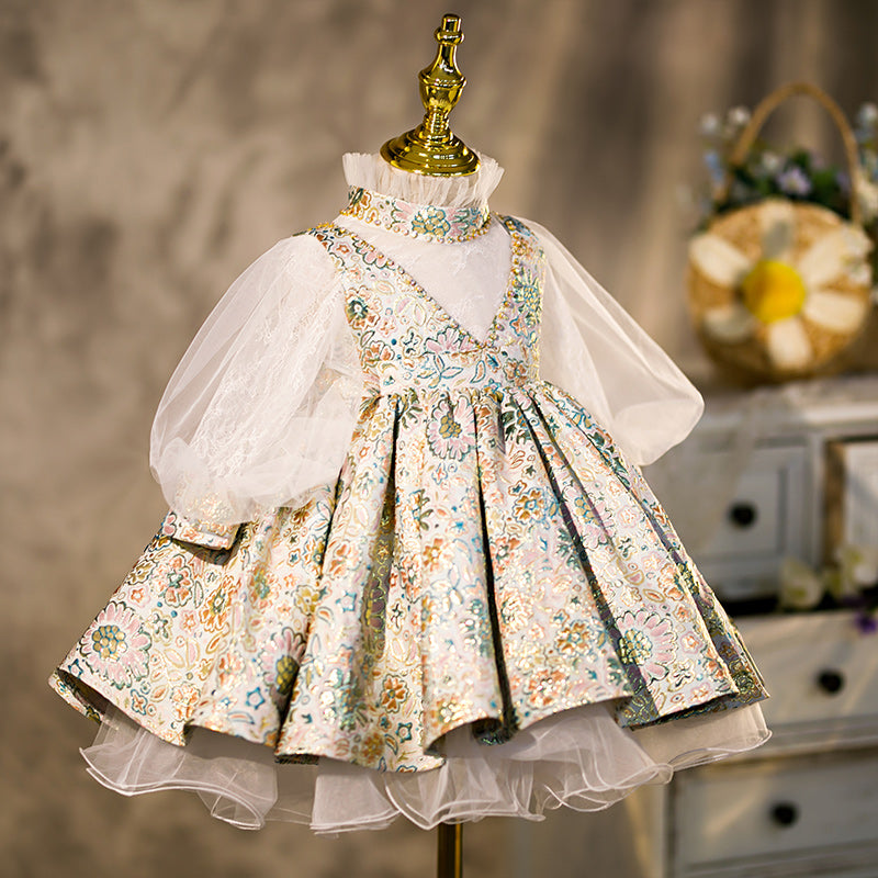 Floral Princess Tea-Length Tulle Flower Girl Dress