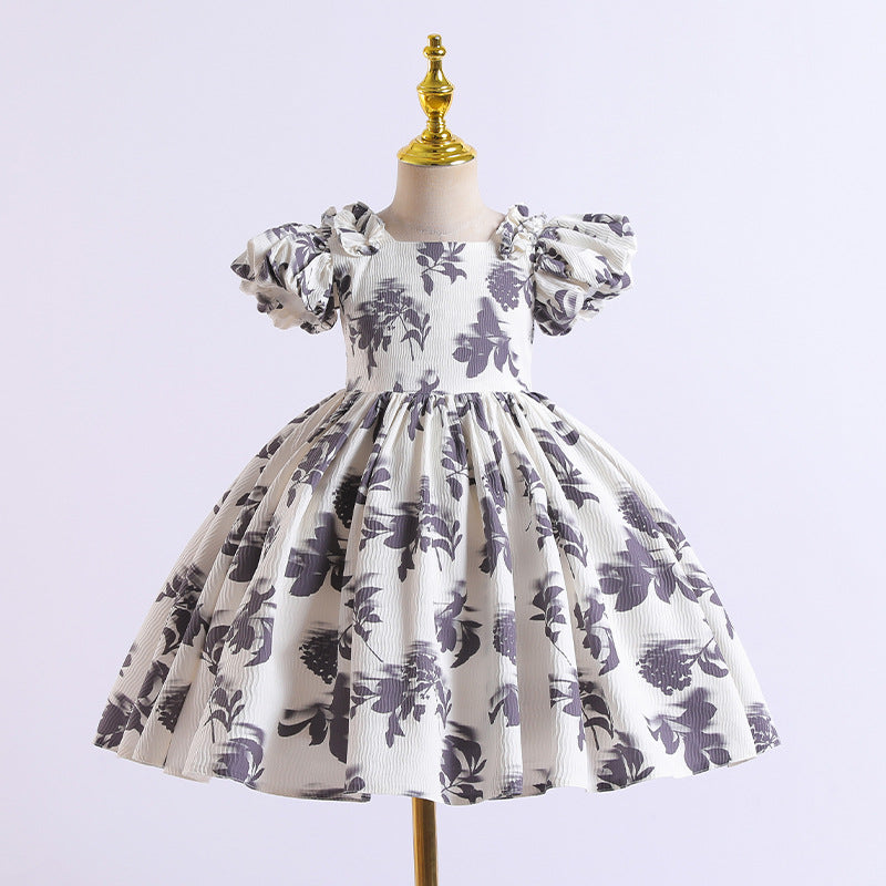 Toddler Girls Floral Print Princess Dress with Bow | Birthday & Party Dress